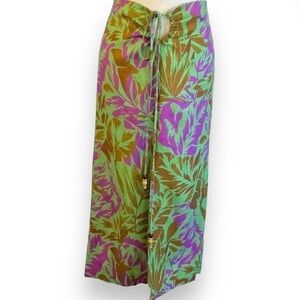 Zara Skirt Linen Tropical Maxi Lightweight Green Purple Leaf Print Size XS‎ NWOT